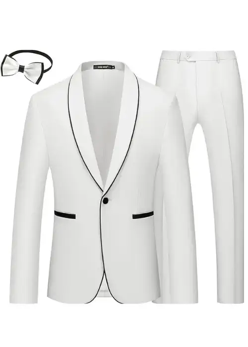Buy Pure Elegance with MAGE MALE White Shawl Lapel Slim Fit Tuxedo Set Online on Amazon USA