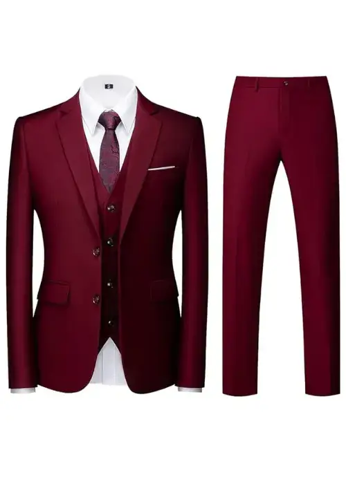 Wine Red Elegance with KUDOROs Slim Fit 3 Piece Suit Online on Amazon USA