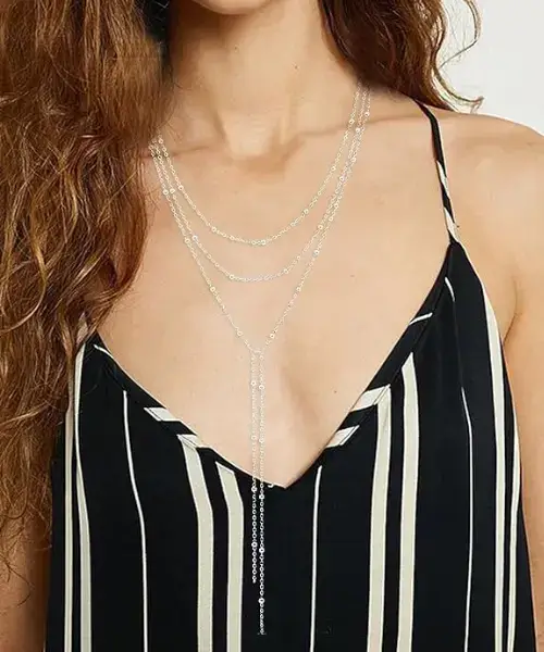 MOLOCH Silver Layered Tassel Pendant Necklace Online on Amazon in USA