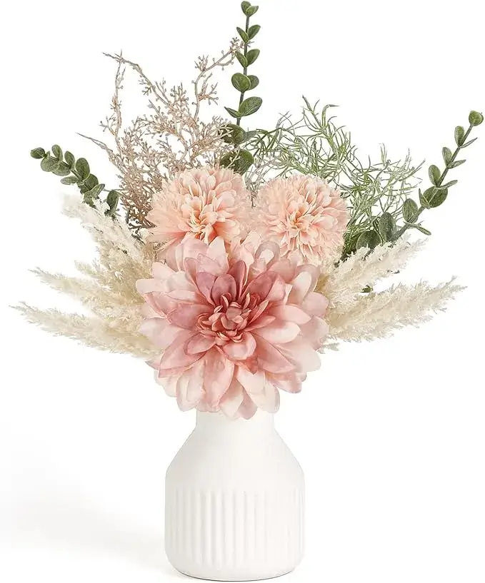Mkono Artificial Flowers in Ceramic Vase, 13.7 Pink Bouquet Decor on Amazon USA